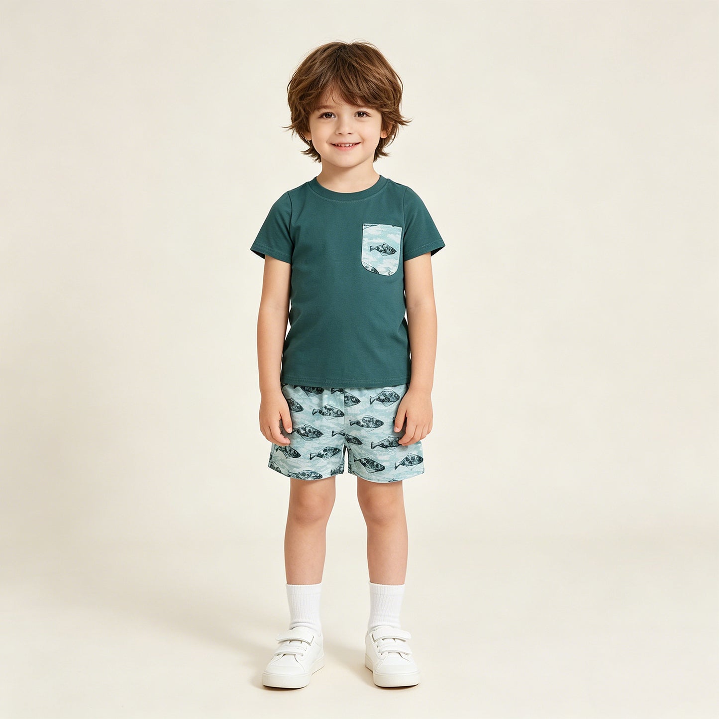 BSSO0838 RTS NO MOQ （In stock ）Short sleeves fish pocket shorts boys summer clothes