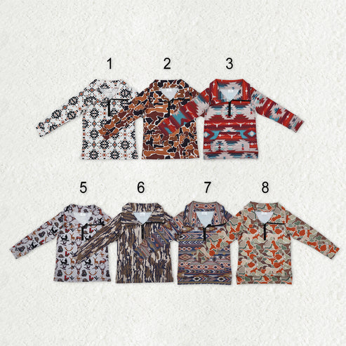 10.1 RTS Sibling Baby Boys Long Sleeves Western Camo Aztec Pocket Half Zipper Pullovers Top