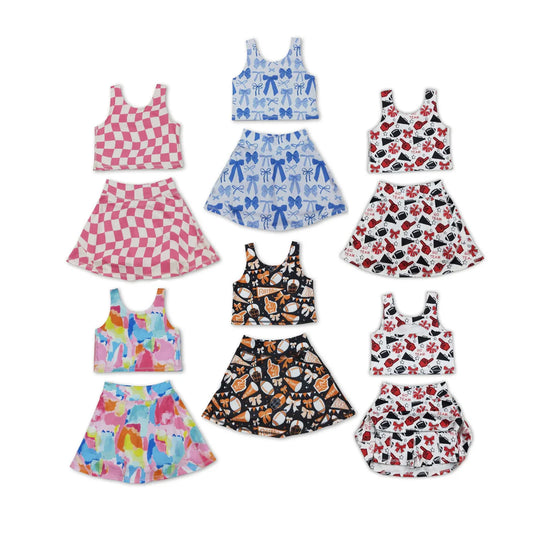 10.1 RST Sibling Baby Girls Sleeveless Bows Cheer Vest Top Yoga Athletic Skorts Sets