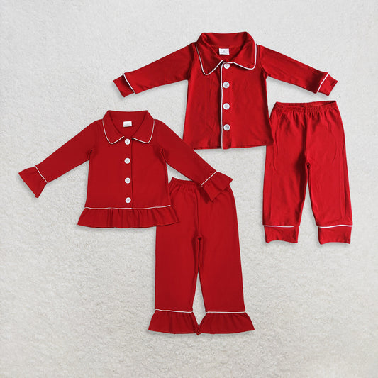 RTS Sibling Baby Red Solid Cotton Baby Sleepwear Christmas Pajamas Comfortable Soft Fabric Infant Clothing for Holiday