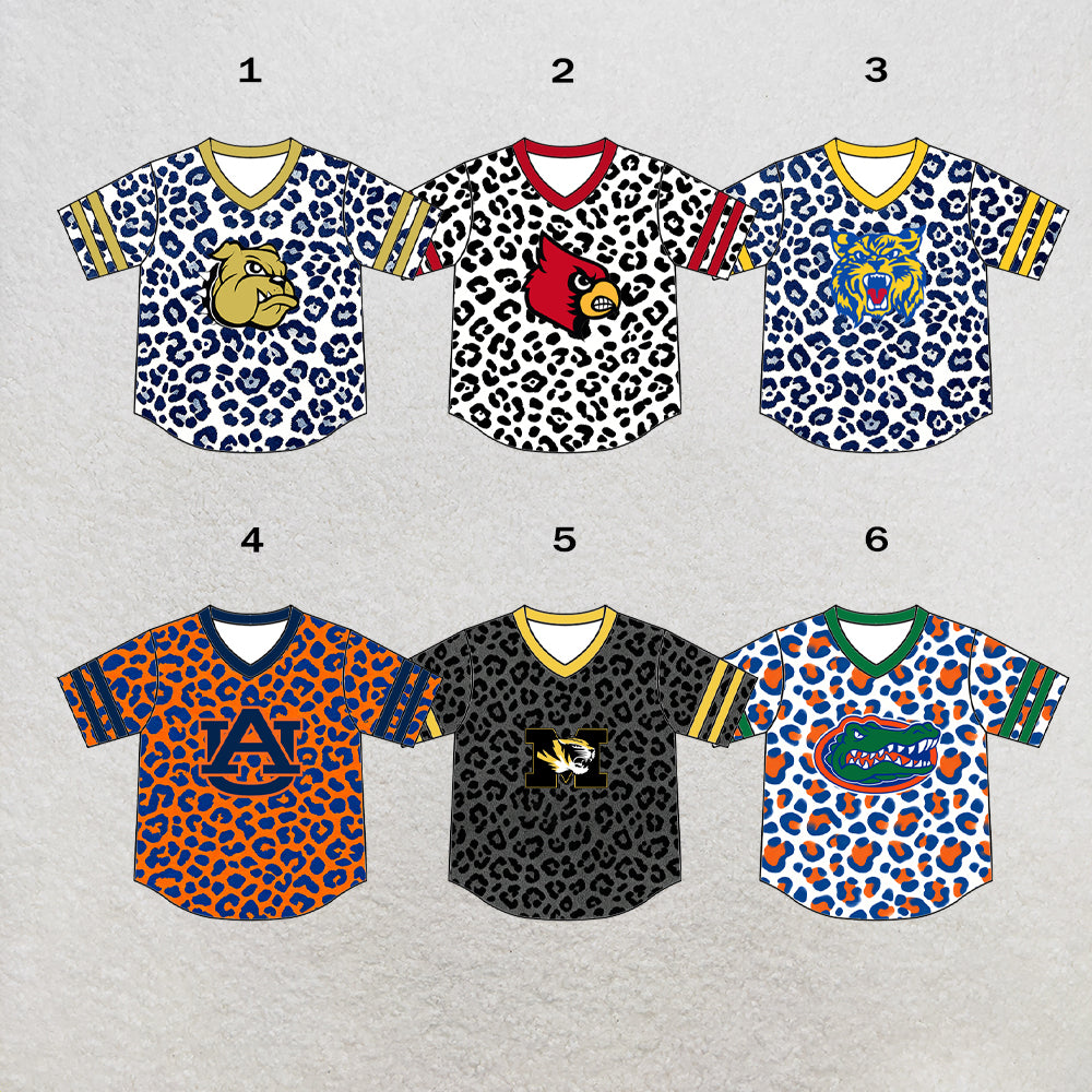 CUSTOM MOQ 5 mix size summer teams Baby Boys Leopard Print Short Sleeve Summer Top