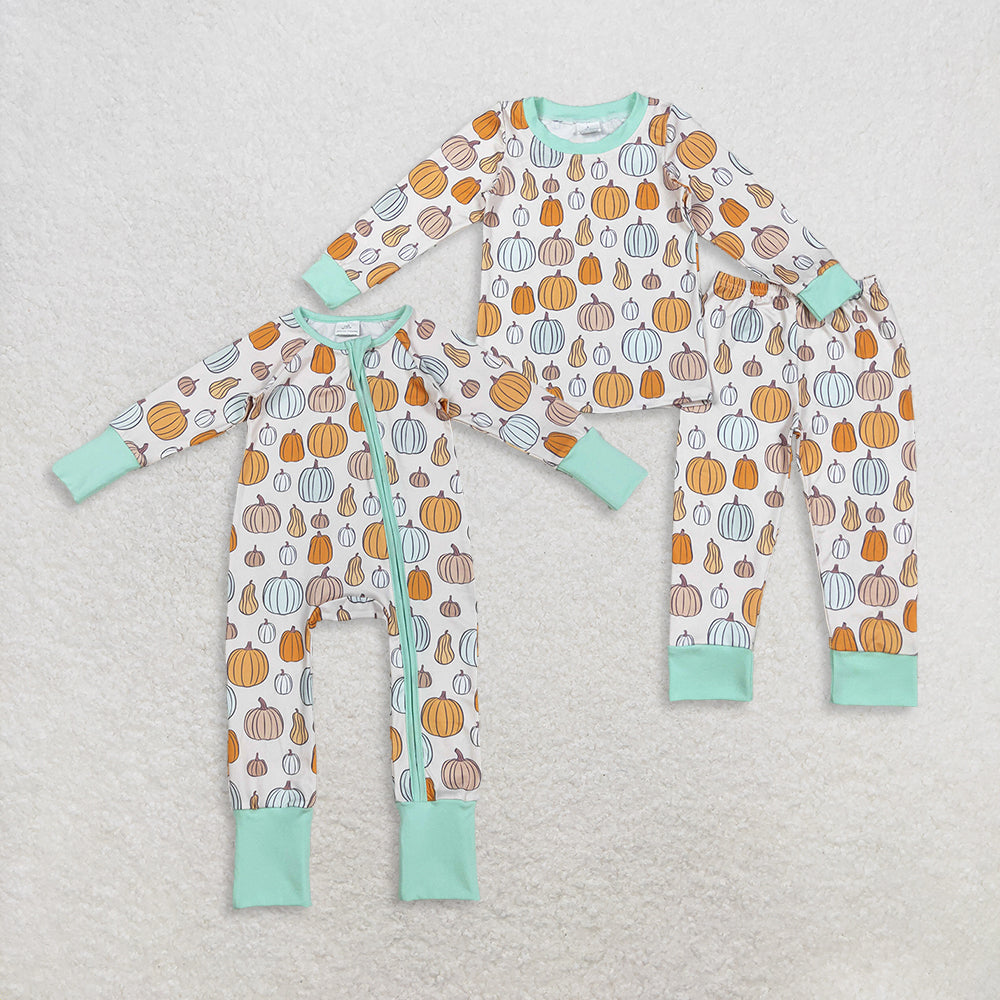 RTS Sibling Baby Boys Winter Outfits Pumpkin Print Pajamas Rompers Fall Sleepwear