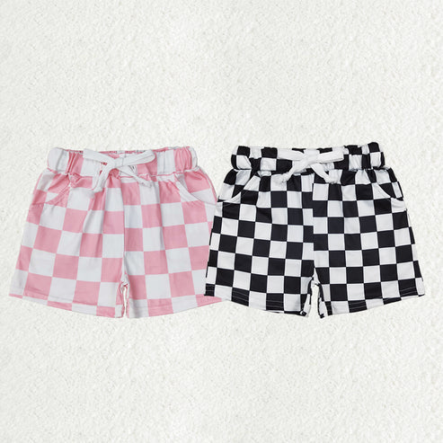 10.11 RTS Sibling Baby Girls Pink Black Plaid Summer Shorts Bottoms