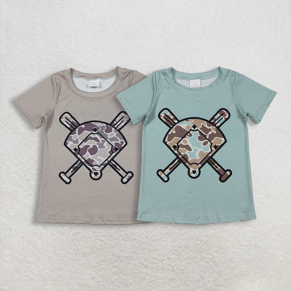 11.19 RST Sibling Baby Boys Short Sleeve Camo Baseballs Team T-shirts Top