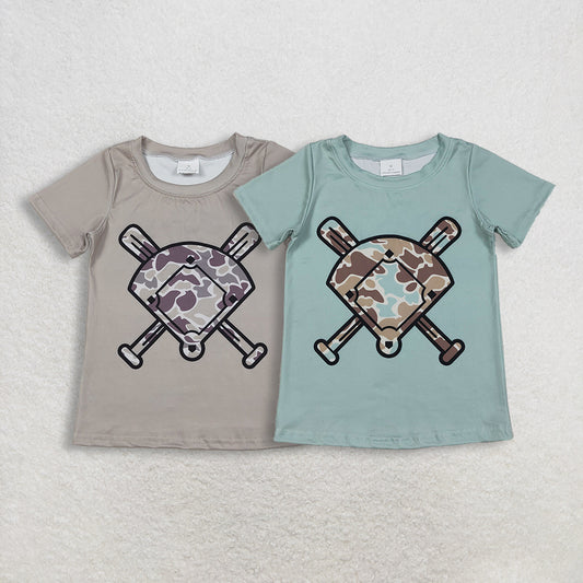 11.19 RST Sibling Baby Boys Short Sleeve Camo Baseballs Team T-shirts Top