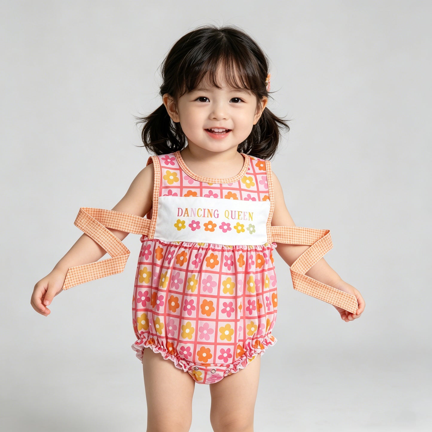 4.14 SR4018 RTS NO MOQ （In stock）Sleeveless dancing queen floral baby girls romper