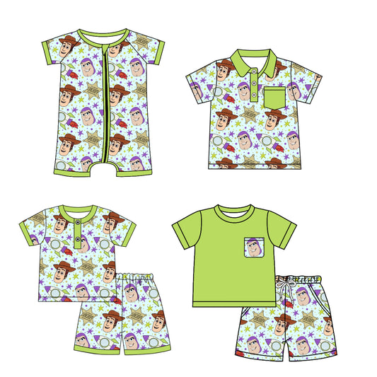 Cute Green Short-Sleeved Pocket Top and Shorts Combo for Kids Boys with Toy Surprises