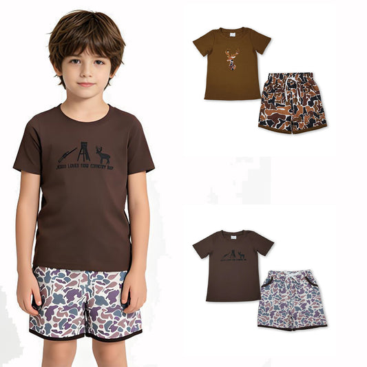 RTS Sibling Jesus love this country boy top camo shorts kids outfits