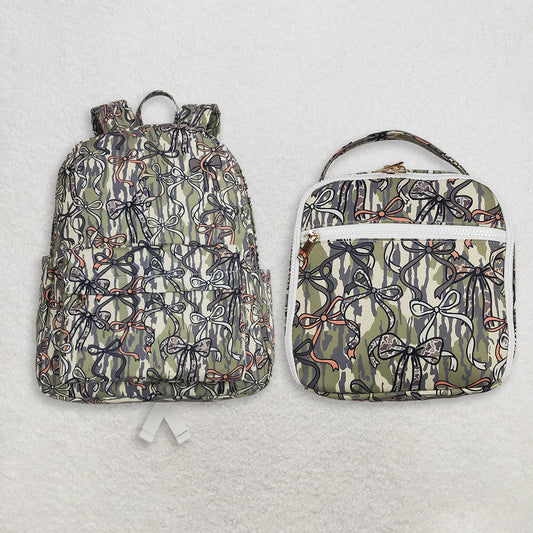 RTS NO MOQ Sibling Baby Kids Olive Camo Bows Backpacks Bags Boxes