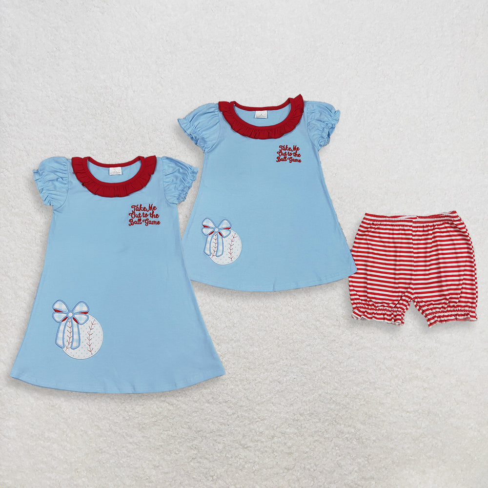 4.7 RTS Sibling Short sleeves baseball bow tunic stripe shorts girls outfits and dress