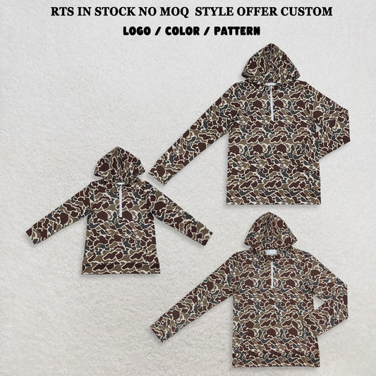 RTS Sibling milk silk Sibling Adult To Match Kids Long Sleeve Dark Khaki Camo Print Zip Pocket Hoodies Tops Casual Tops