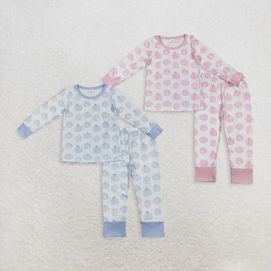 RTS Sibling Blue pumpkin long sleeves kids boys and girls fall pajamas
