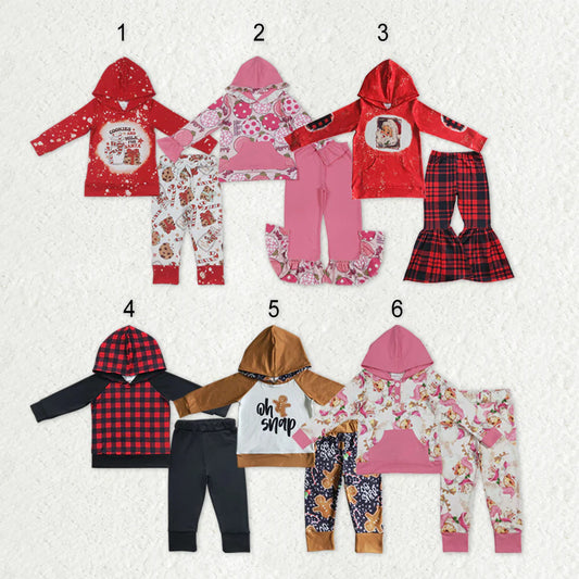 9.17 RTS Sibling Baby Boys Girls Santa Lights Hoodie Top Leggings Bell Bottom Pant Christmas Clothes Set