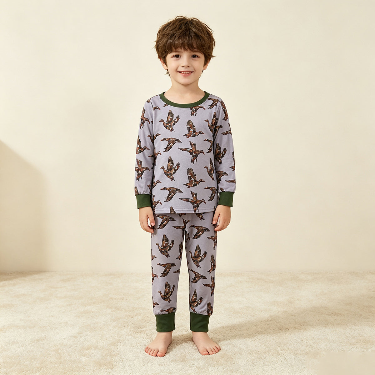 RTS NO MOQ （In stock）milk silk BLP1538 Baby Boys Camo Ducks Plaid Top Pant Hunting Pajamas Set