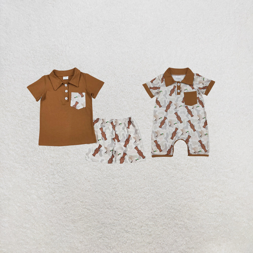RTS Sibling Baby Boys Brown Duck Call Camouflage Rompers Clothes Sets