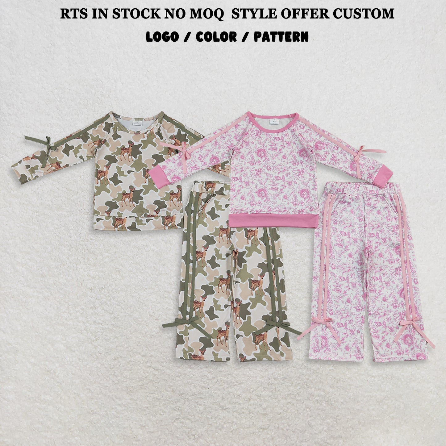 RTS NO MOQ Sibling milk silk Baby Boys Long Sleeve Top Pockets Short Team Clothes Set Girls Bows Top Short Team Clothes Sets