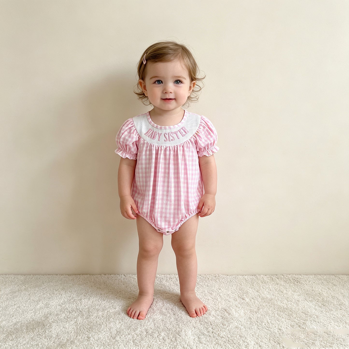 RTS NO MOQ milk silk SR4230 Smocked Baby Girls Pink Plaid Short Sleeve Ruffle Cute Rompers