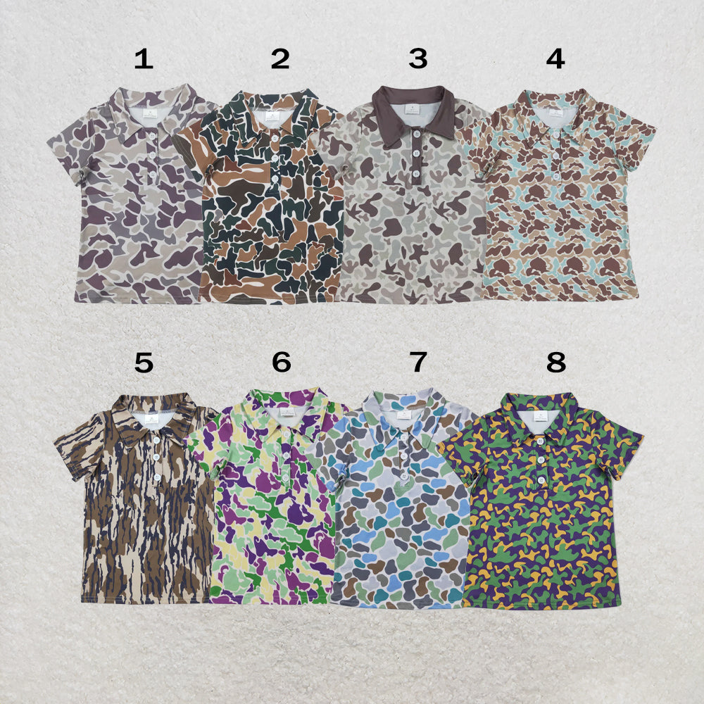 RTS Sibling Baby boys Short Sleeve Southern Hunting Camo Button Polo Shirts Top