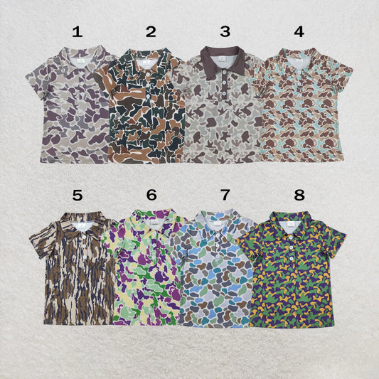 RTS Sibling Baby boys Short Sleeve Southern Hunting Camo Button Polo Shirts Top