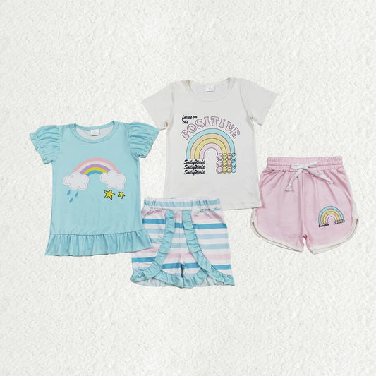 10.4 RTS Sibling Baby Girls Positive Rainbow Shirts Top Ruffle Shorts Clothes Sets