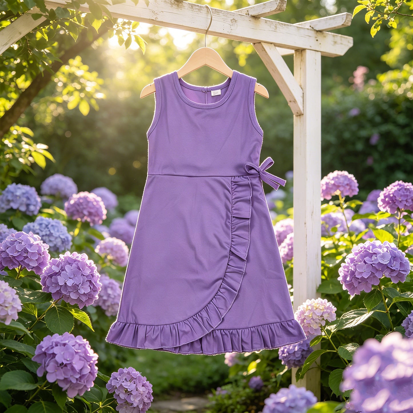 GSD3036 RTS NO MOQ （In stock ）Purple sleeveless ruffle kids girls athletic dresses