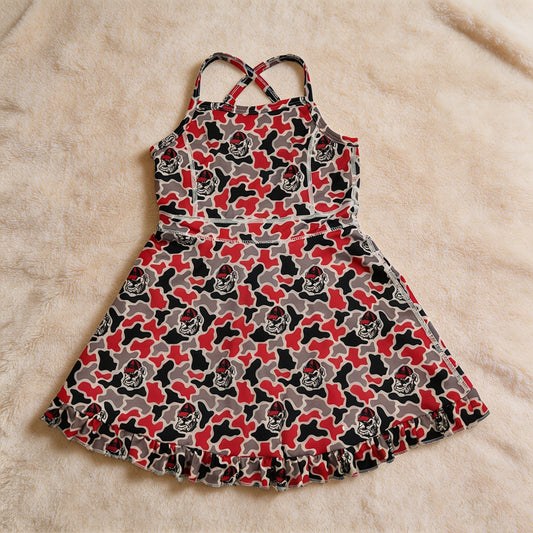 GSD3593 RTS NO MOQ （In stock）Straps camo dog kids girls team athletic dresses