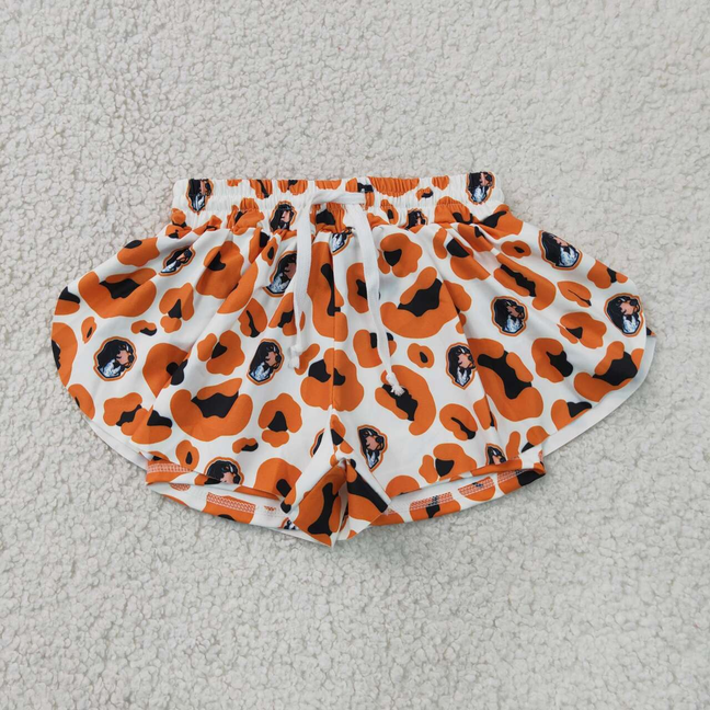 SS0816 RTS NO MOQ （In stock）Baby Girls Orange Leopard Print Ruffle Shorts Active Yoga Team Bottom