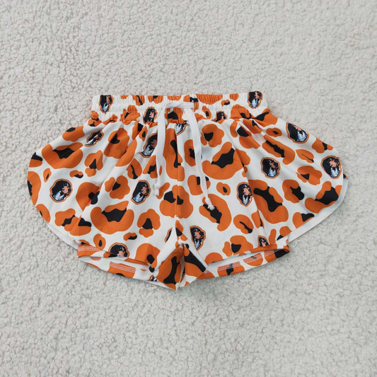 SS0816 RTS NO MOQ （In stock）Baby Girls Orange Leopard Print Ruffle Shorts Active Yoga Team Bottom