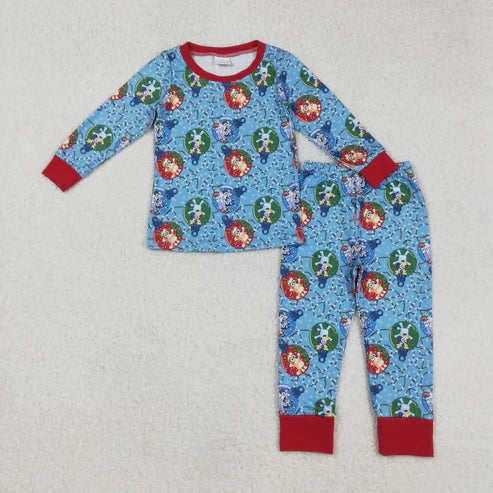 9.22 RTS Sibling Baby Boys Christmas Dogs Top Pants Pajamas Clothes Sets Zipper Footie Romper