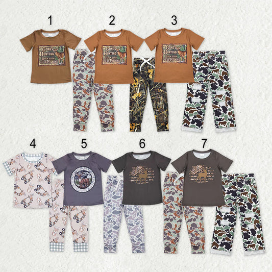12.18 RTS Sibling Baby Boys Deer Fishing Top Camo Pockets Pants Hunting Pajamas Clothes Sets