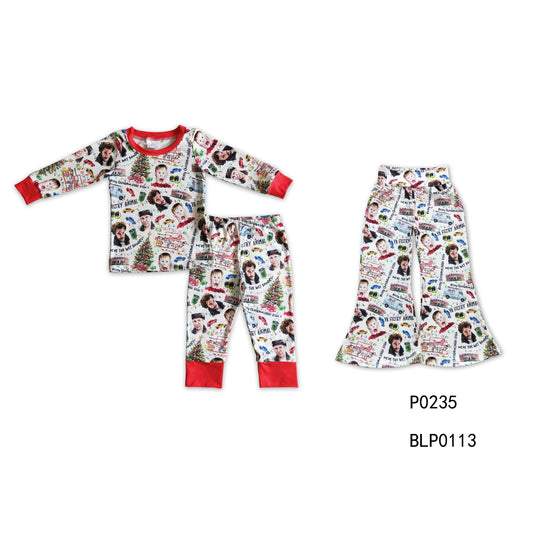 BLP0113+P0235 Baby Boys and Girls Boys & Men Christmas Tree Pattern White Long Sleeve Pants Set & Flared Pants