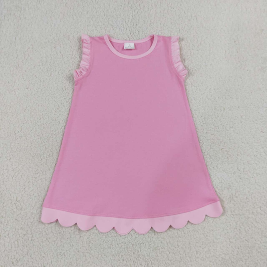 GSD4043 RTS NO MOQ （In stock）Baby Girls Pink Sleeveless Scallop Knee Length Dresses
