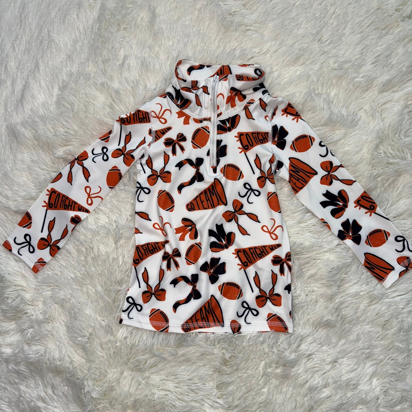 11.4 RST T1197 Baby Girls Orange Black Bows Go Team Yoga Active Zipper Pullovers Top