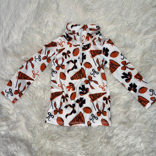 11.4 RST T1197 Baby Girls Orange Black Bows Go Team Yoga Active Zipper Pullovers Top