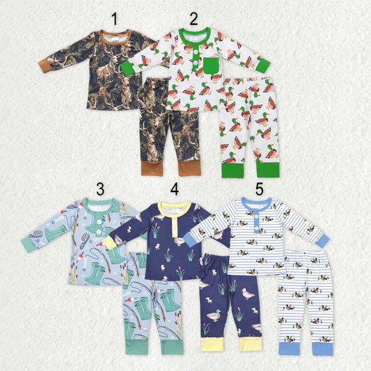 12.18 RTS Sibling Baby Boys Deer Ducks Fishing Top Pants Hunting Pajamas Sets