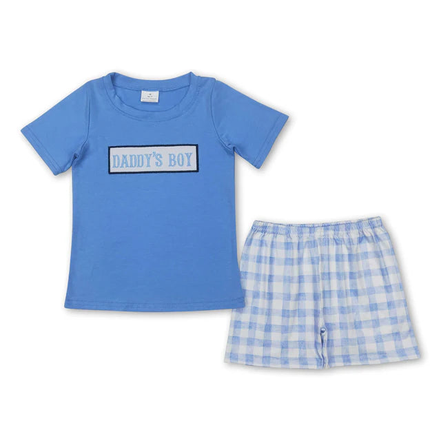 RTS Sibling Light blue daddy's boy plaid shorts boys clothing and romper