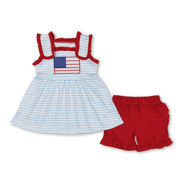 RTS Sibling Flag stripe tunic shorts girls 4th of july clothes
