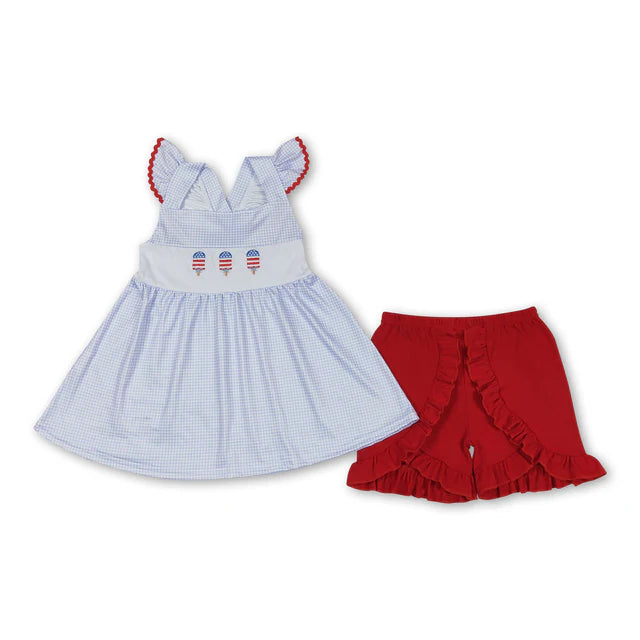 RTS Sibling Flag stripe tunic shorts girls 4th of july clothes