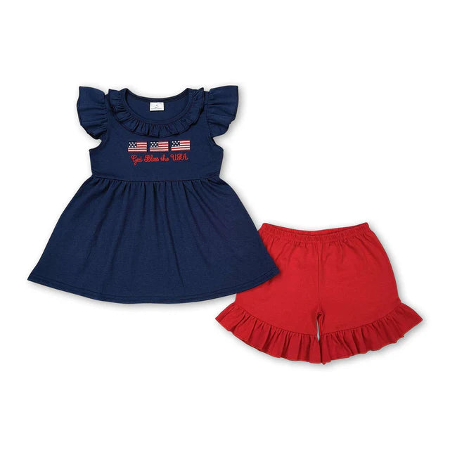 RTS Sibling Flag stripe tunic shorts girls 4th of july clothes