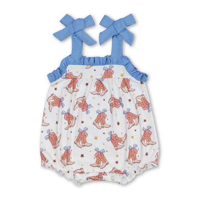 RTS Sibling Straps stars stripe bow baby girls 4th of july romper