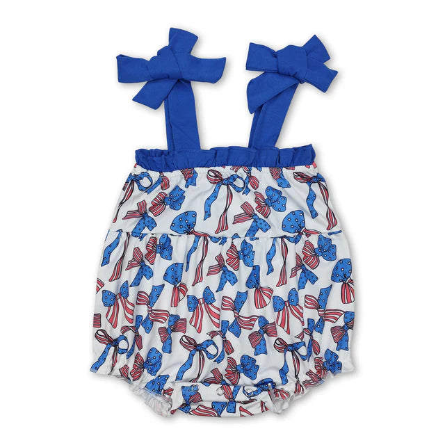 RTS Sibling Straps stars stripe bow baby girls 4th of july romper