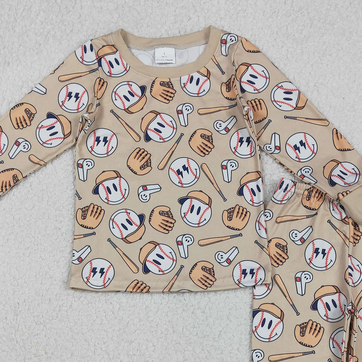 11.12 RTS NO MOQ （In stock）BLP1346 Baby Boys Smile Baseballs Top Pants Team Pajamas Sets
