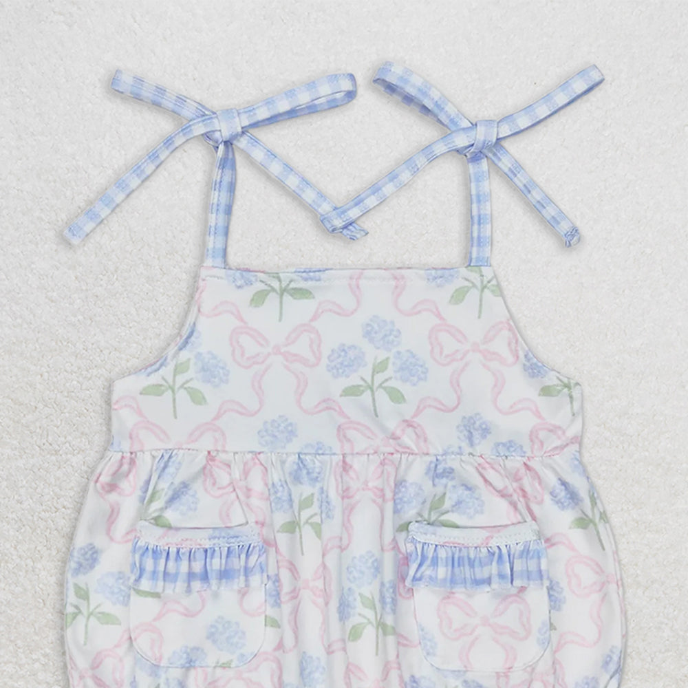 SR1482 RTS NO MOQ Baby Girls Summer Rompers Baby Infant Girls Bows Flowers Straps Rompers