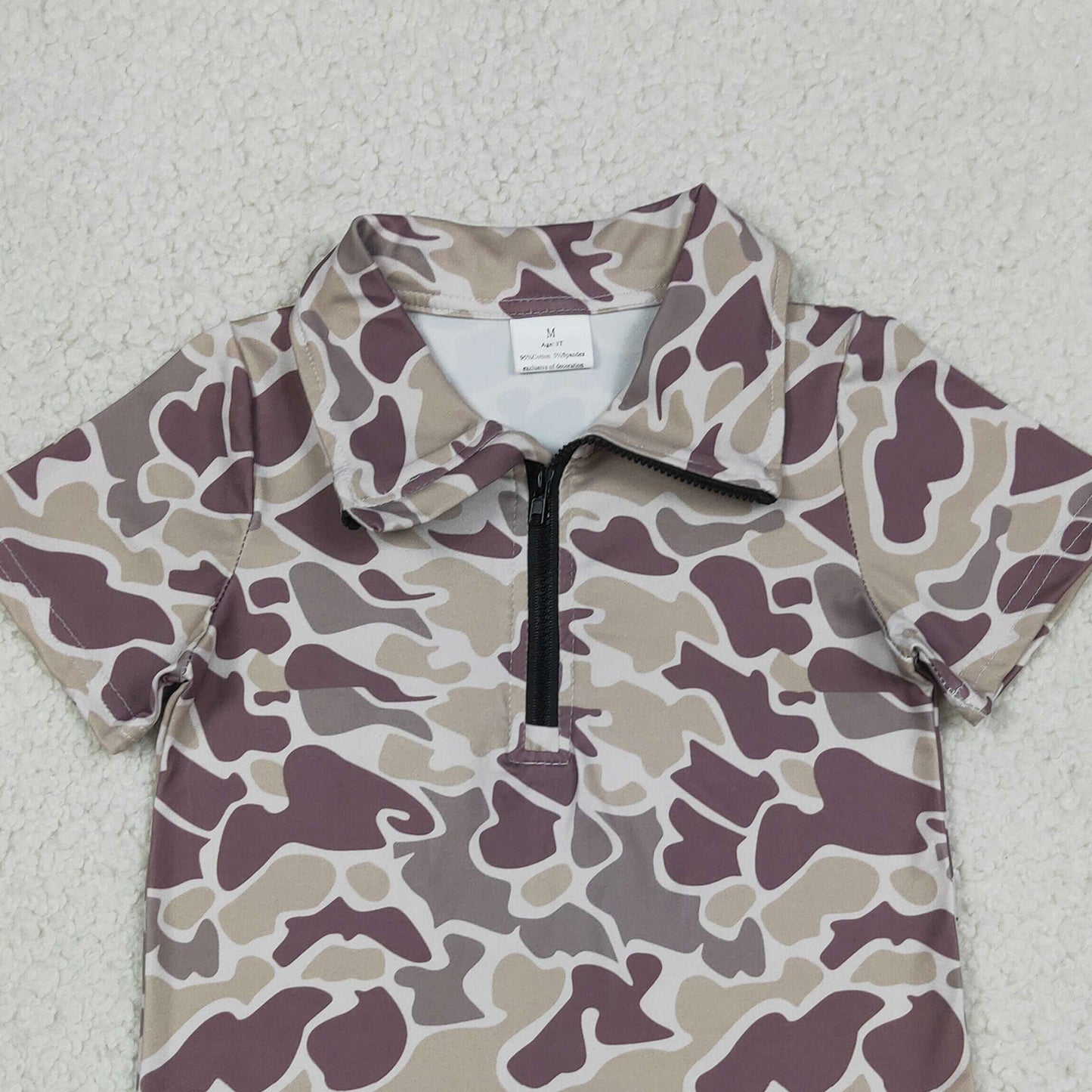 BT1727 RTS NO MOQ （In stock）Baby Boys Short Sleeve Southern Grey Camo Zipper Pullovers Top