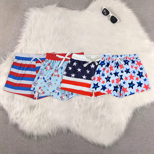 8.02 RTS Sibling Baby Boys Summer Swimsuits Red blue stripe kids boy 4th of july swim trunks