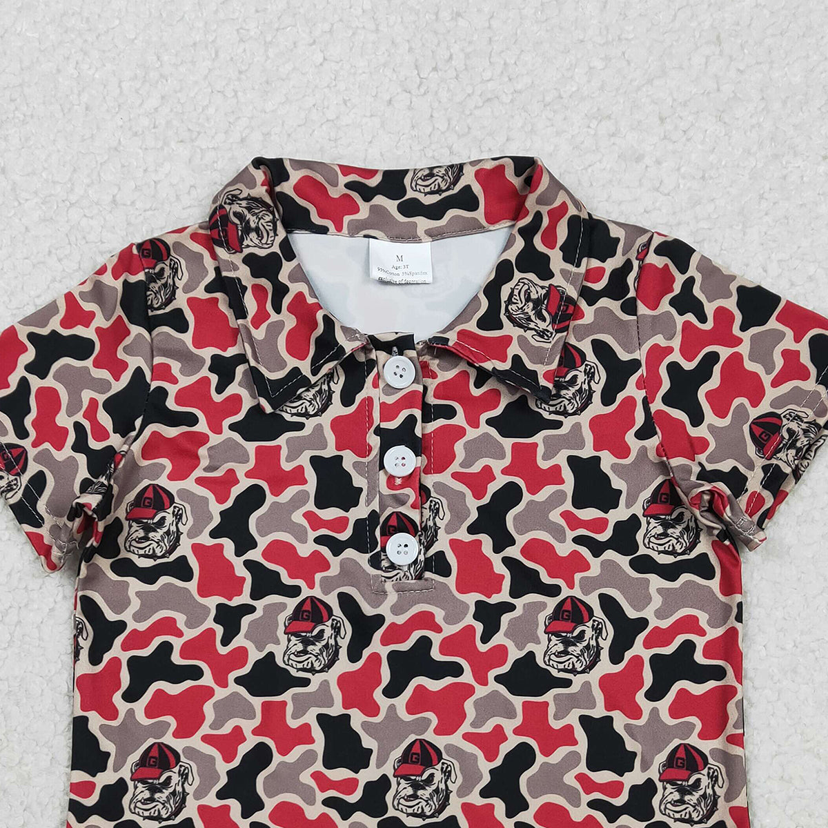 2.7 RTS NO MOQ （In stock）BT1699 Baby Boys Short Sleeve Camo Bulldogs Team Button Polo Shirts Top