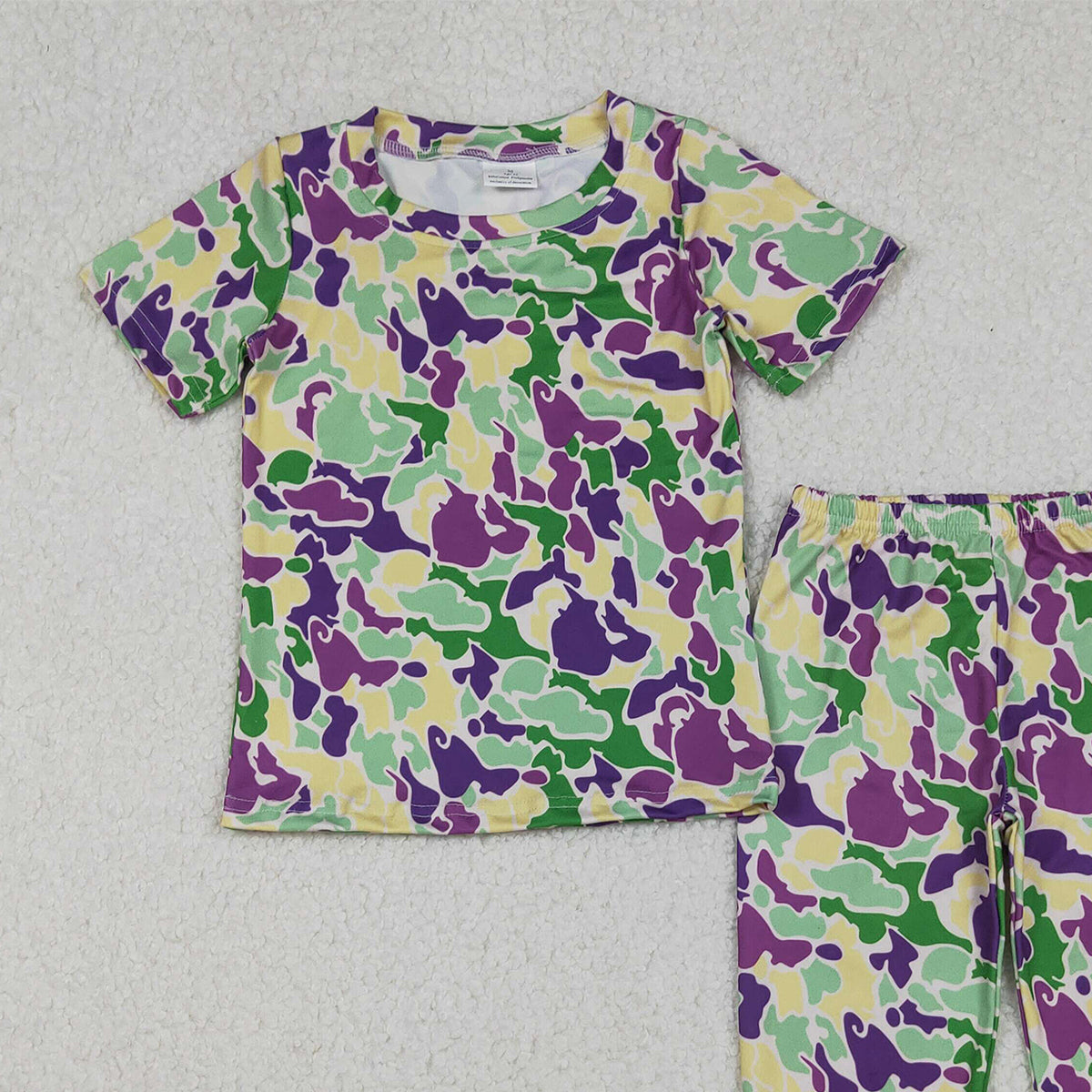 10.18 RTS NO MOQ （In stock）BSPO0584 Baby Boys Mardigras Camo Short Sleeve Pant Pajamas Sets