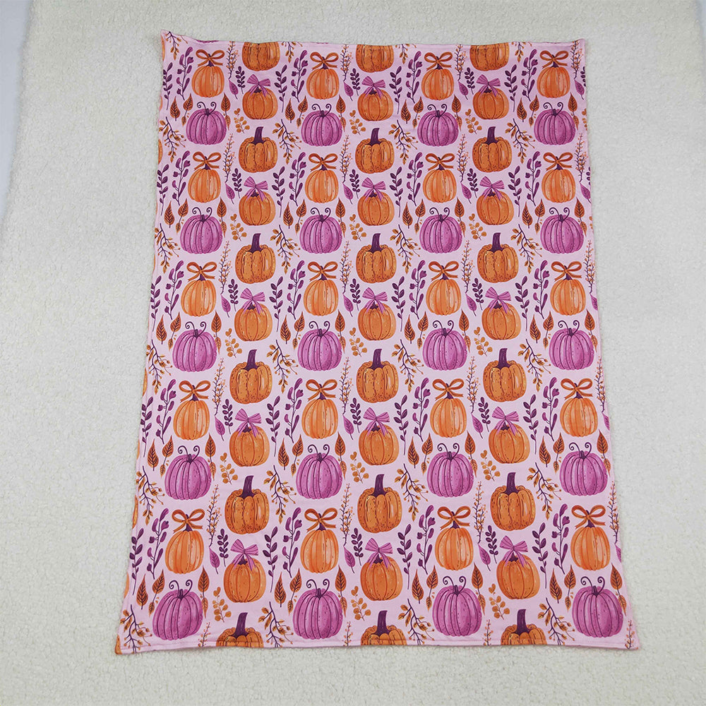 RTS NO MOQ （In stock）BL0216 Baby Blankets Hot Pink Bows Pumpkins Plaid Fall Blankets