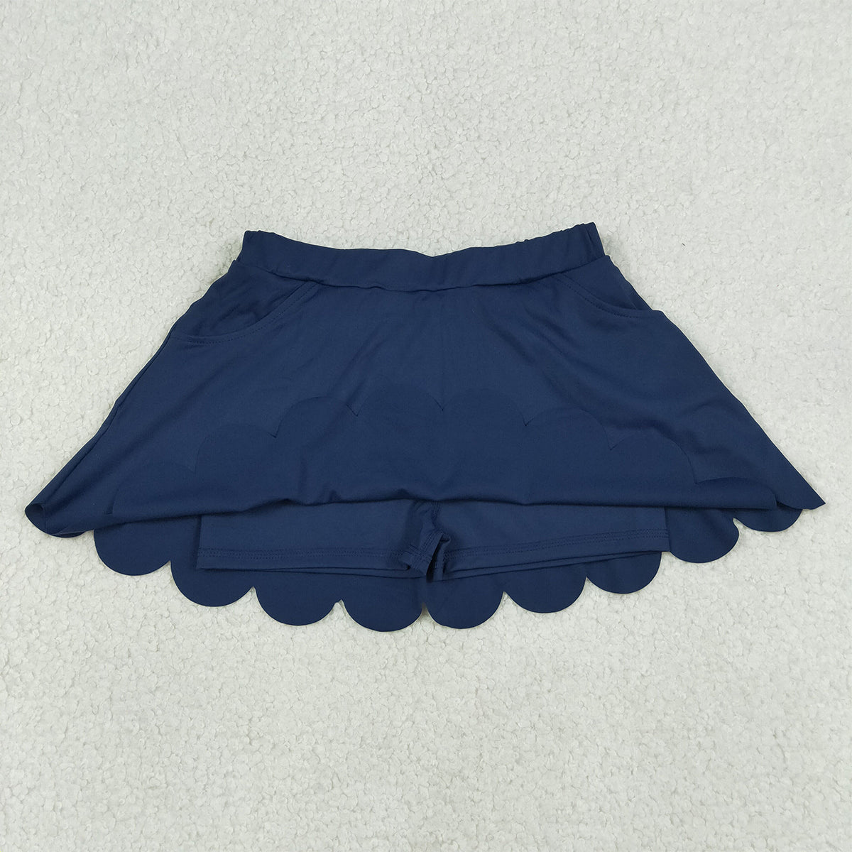 4.11 GLK0236 RTS NO MOQ （In stock ）Navy pockets scallop kids girls summer activwear skirt