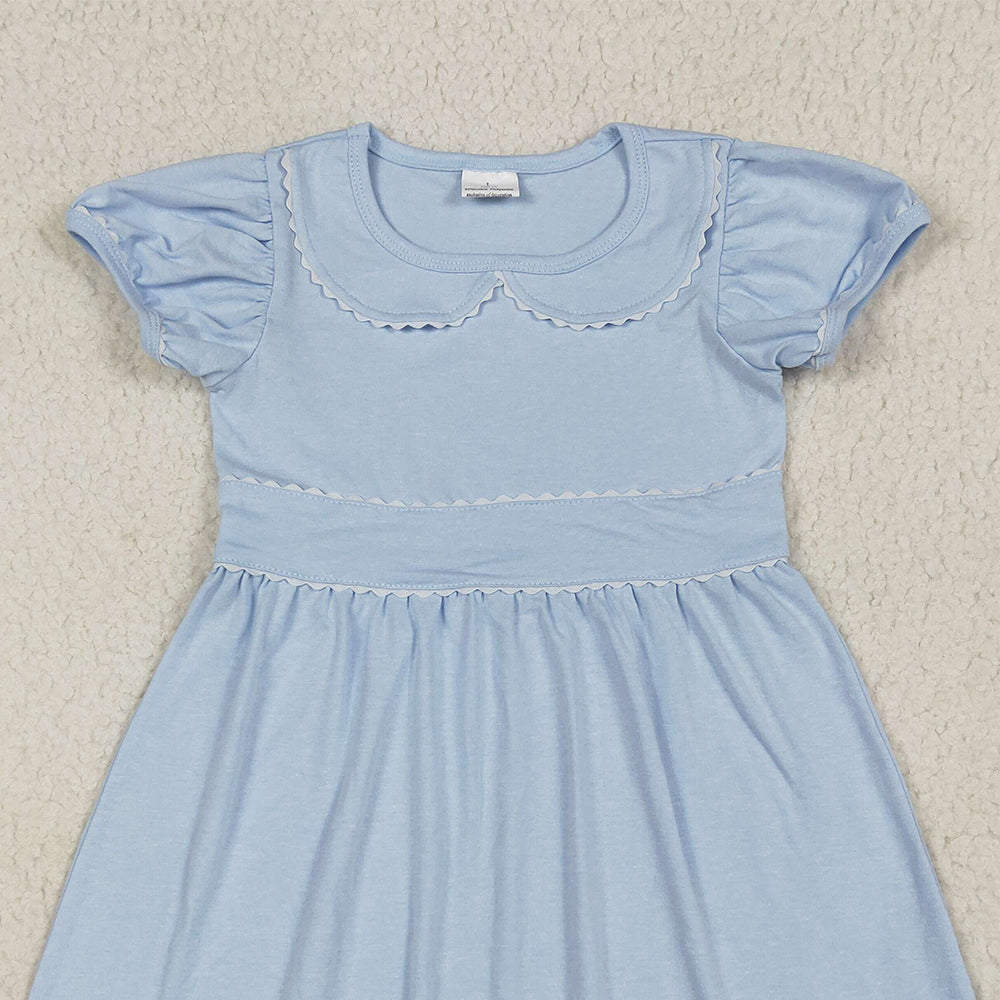 4.26 GSD2316 RTS NO MOQ Baby Girls Summer Dress Light blue white short sleeves kids girls summer dresses